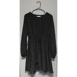 Kirundo Women's Medium Black Dress Tiered Chiffon Polka Dot Tie Waist‎